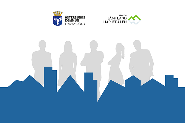 Östersundspulsen och logotyper för kommunen och regionen.