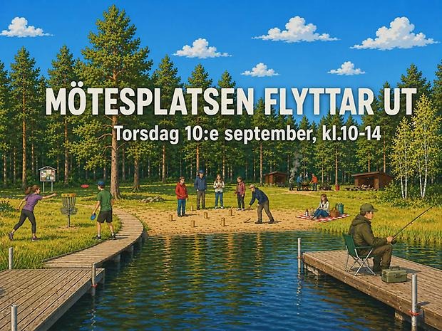 Animerad bild över Lillsjön med brygga och eldstad i bakgrunden
