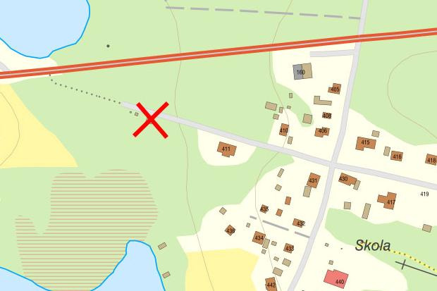 Karta med reningsverket utmärkt med ett kryss