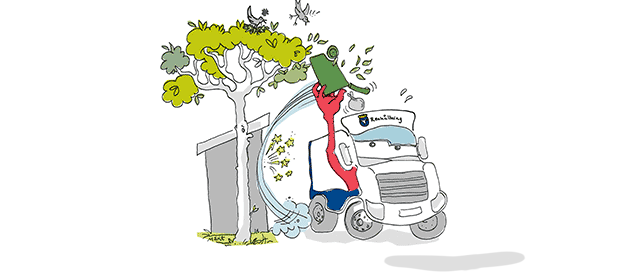 Illustration av sophämtning från sidolastande sopbil