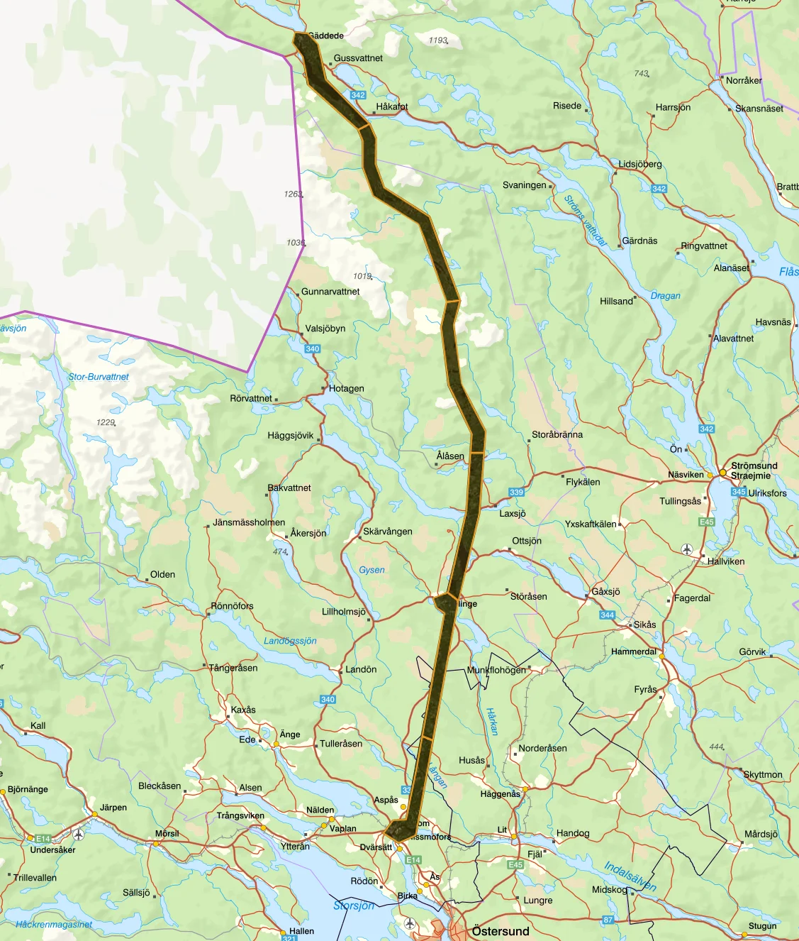 Karta över drönarflygområdet