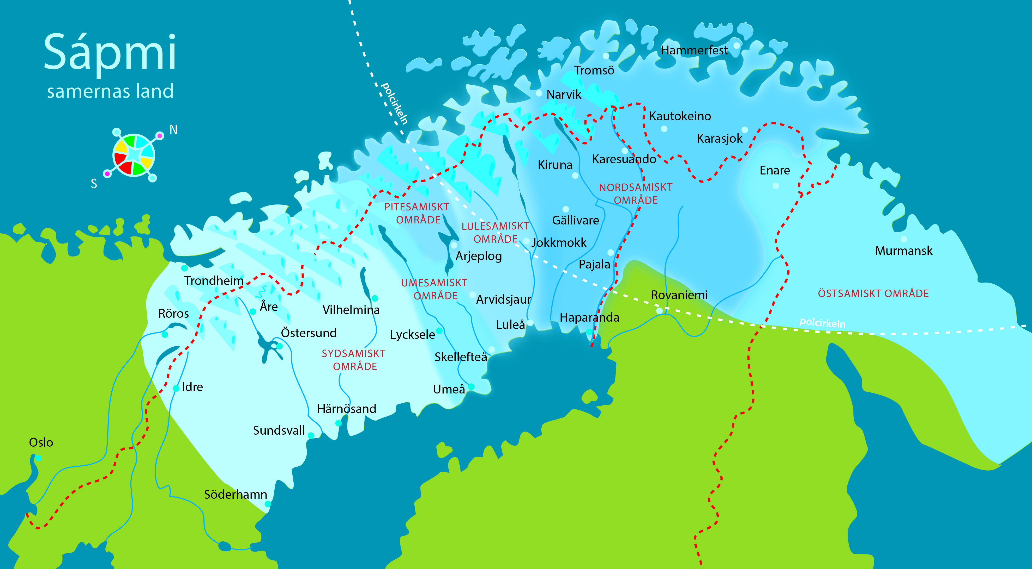 Bilden föreställer en karta över Sápmi.