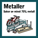 Skylt: Saker av metall med texten Metaller - minst 70 %