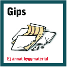 Skylt: Gipsskivor med texten Gips