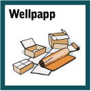 Skylt: Wellpappkartonger med texten Wellpapp