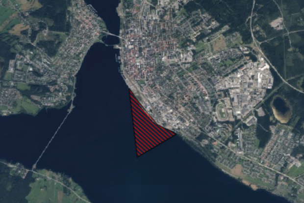 kartbild Storsjön med utmarkerat arbetsområde för sommaren 2025