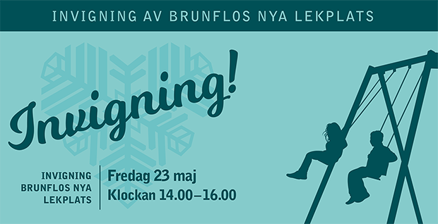 Illustration: Barn som gungar. Text: Invigning 23 maj kl. 14