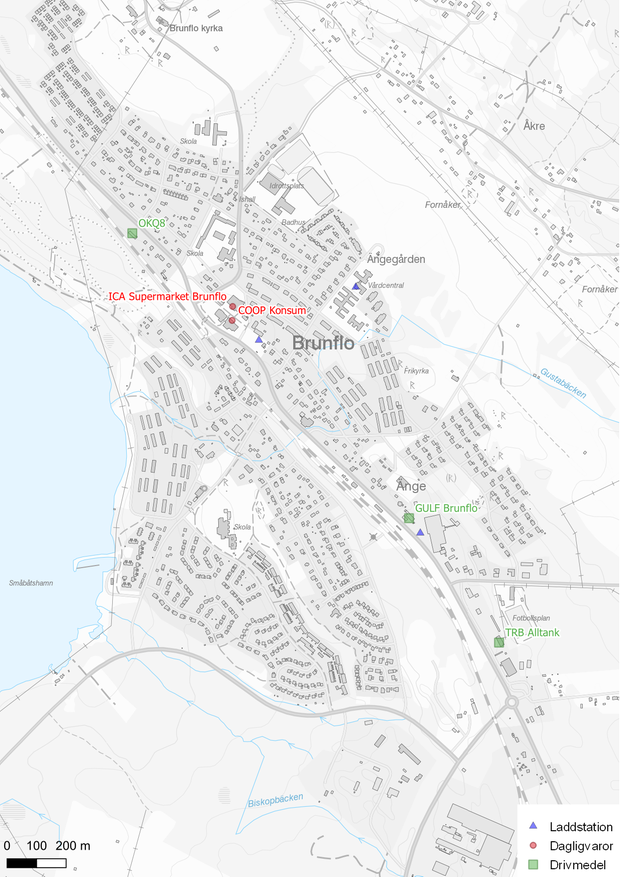 Karta över livs- och drivmedel i Brunflo