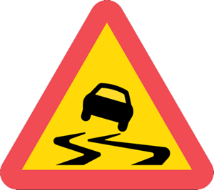 Vägmärket som betyder Varning för slirig väg