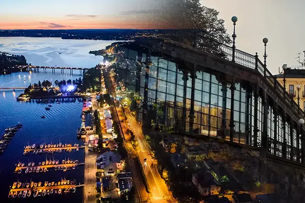 bilden består av två sammansatta bilder - en på Östersund och en på Mosebacke