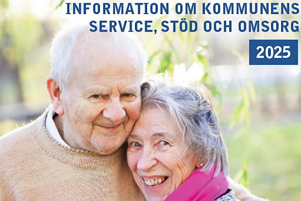 Faksimil av broschyr med två leende äldre personer på framsidan.