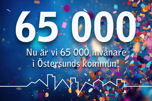 En AI-genererad bild med konfetti och siffrorna 65 000 stort och centrerat i bild.