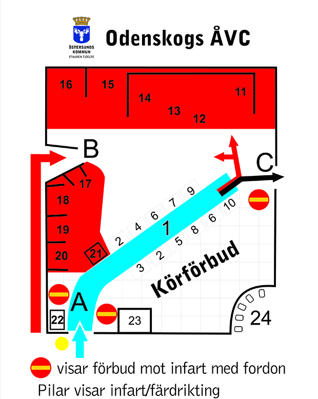 Orienteringskarta över återvinningscentralen i Odenskog