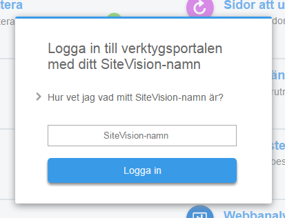 Skärmurklipp som visar dialogrutan som efterfrågar ditt SiteVision-namn