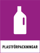 Symbol för plastförpackning, en flaska med handtag på lila bakgrund