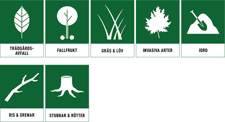 7 symboler för olika trädgårdsavfall