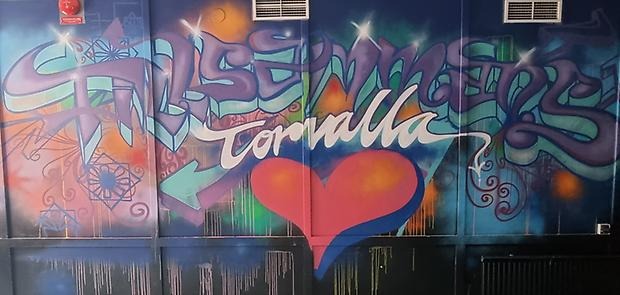 Bild på graffittivägg från Torvalla fritidsgård