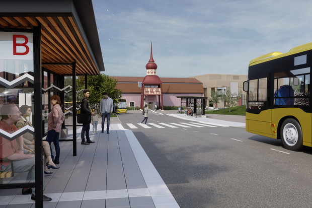 Illustration som visar hur den nya hållplatsen vid Jamtli kan komma att se ut 