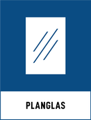 Symbol för planglas på en blå bakgrund