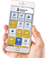 En hand håller en smartphone med Östersundsappen