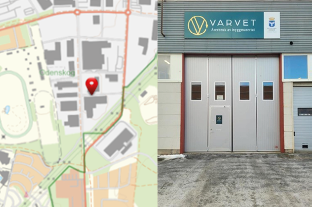 Karta på var Varvet ligger och en bild på framsidan av Varvet.