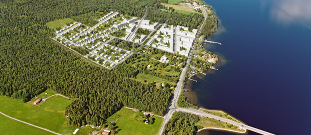 flygbild över det planerade bostadsområdet Sandviken
