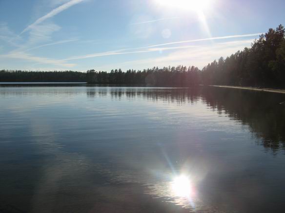 Strand i solnedgång