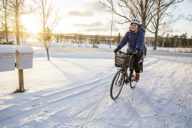 Cyklist i vinterlandskap