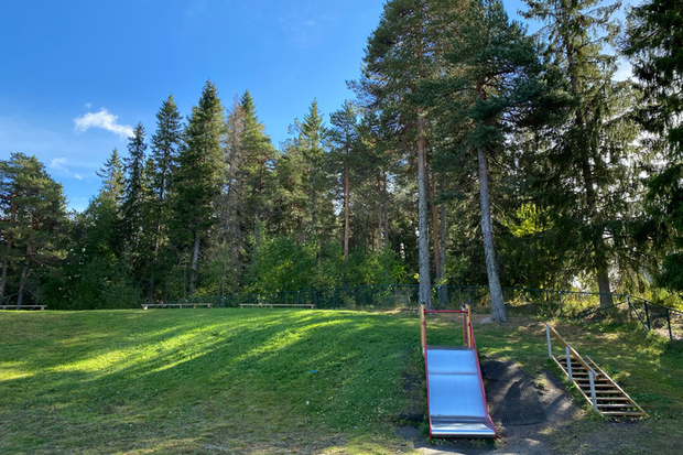 bild på en rutschbana i naturmiljö