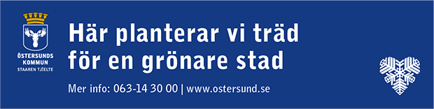 Enklare banderoll med texten "Här planterar vi träd för en grönare stad".
