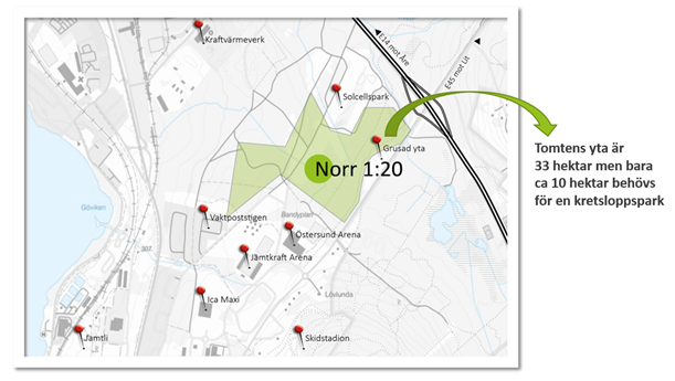 kartbild över fastighet där kretsloppsparken kanske kommer att byggas