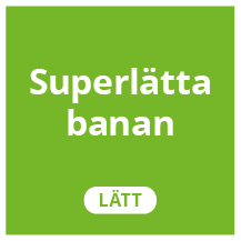 Ljusgrön skylt som signalerar svårighetsgrad lätt med texten "Superlätta banan".