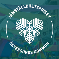 Logotyp för Jämställdhetspriset med texten "Jämställdhetspriset" och "Östersunds kommun"