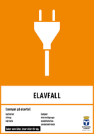 En stickkontakt på orangefärgad bakgrund. Symbol för elavfall