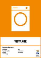 Vit tvättmaskin på orangefärgad bakgrund. Symbol för vitvaru-avfall