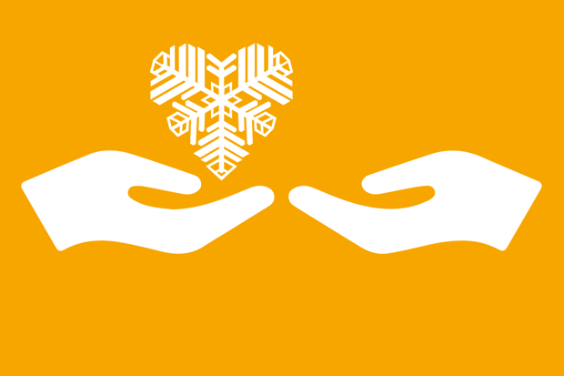 Stiliserad logotyp föreställand två händer och ett hjärta.