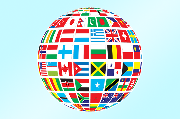 A globe with flags