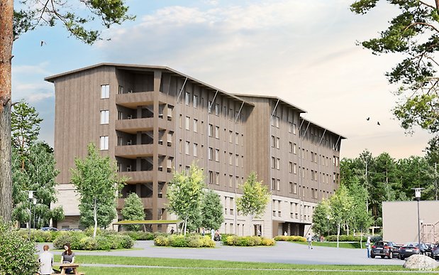 Skiss över den planerade byggnaden som beskrivs mer detaljerat nedan