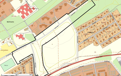 Bilden visar detaljplaneområdet  som sträcker sig mellan Erikslund och Lövstagården.