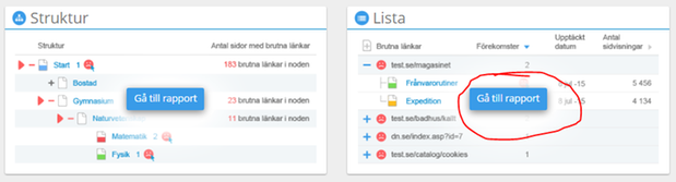 Skärmurklipp som visar två rutor - en med rubriken "Struktur" och en med rubriken "Lista"