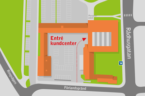 Karta som visar ingången till kommunens kundcenter