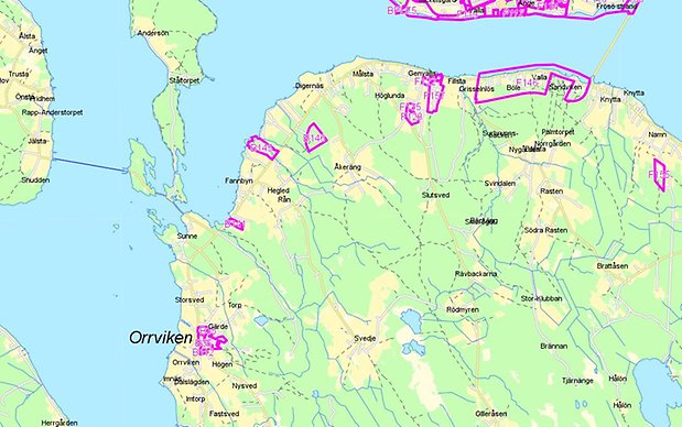 Karta över detaljplaner i Böle-Orrviken