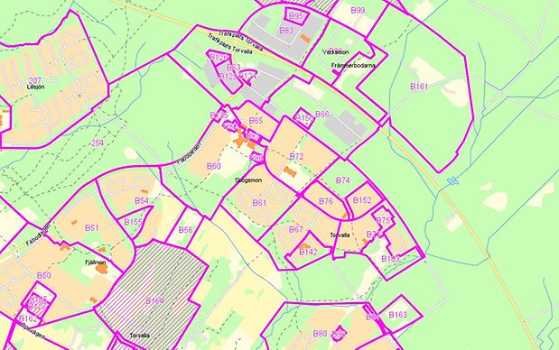 Karta över detaljplaner i Torvalla och Ope