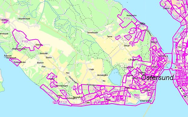 Karta över detaljplaner på Frösön