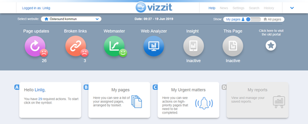 Skärmurklipp som visar sidan "My Vizzit"