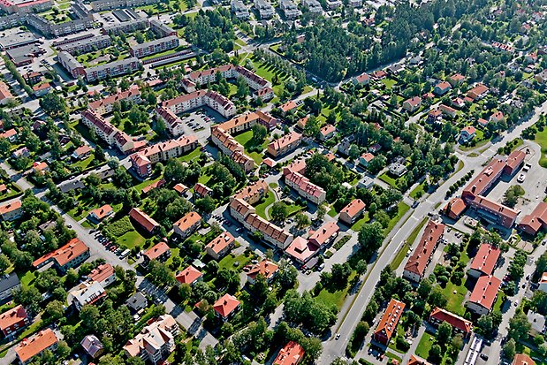 Flygfoto över kvarteret Björktrasten