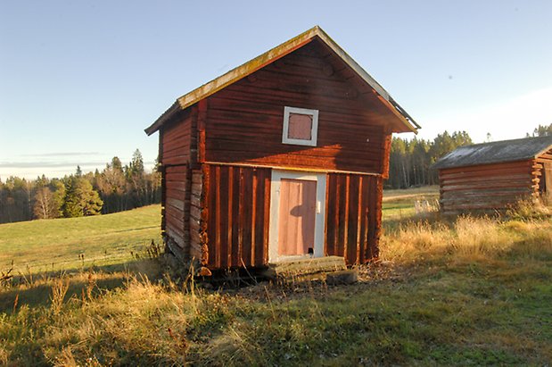 Lockne-Berge 1:2. Timrat, rött härbre med rosa luckor.