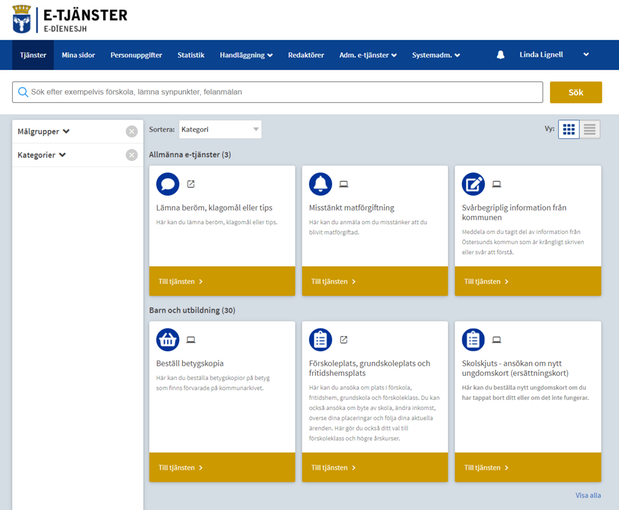 Startsidan på vår e-tjänsteplattform