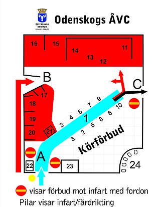 Orienteringskarta över återvinningscentralen i Odenskog