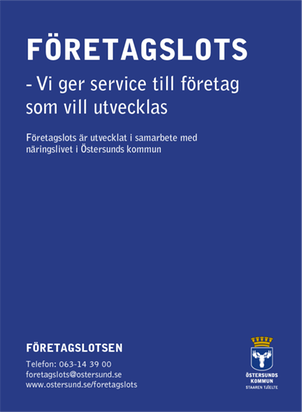 Texten "Företagslots - vi ger service till företag som vill utvecklas" upptill. Avsändarinformation nedtill tillsammans med kommunens logotyp.